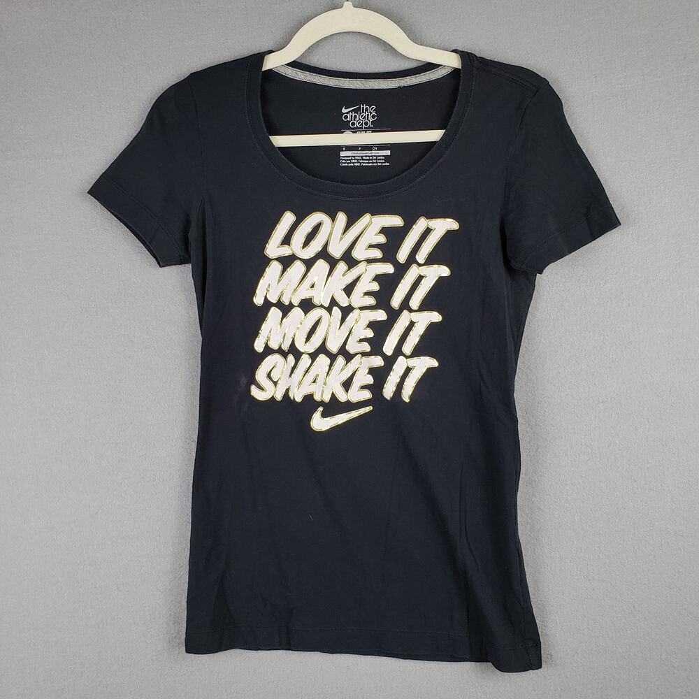 Nike Womens S Slim Fit Graphic Tee Love It Make It Move It Shake It Black Sporty